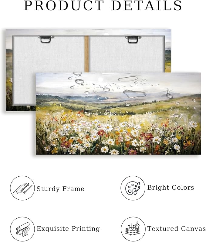 SERIMINO Nature Landscape Wall Art, Mountain Daisy Extra Large Artwork, Wildflower Meadow Rustic Home Decor Art Prints, French Country Aesthetic Paintings Wall Decor Living Room Dining Room 30X60 Inch
