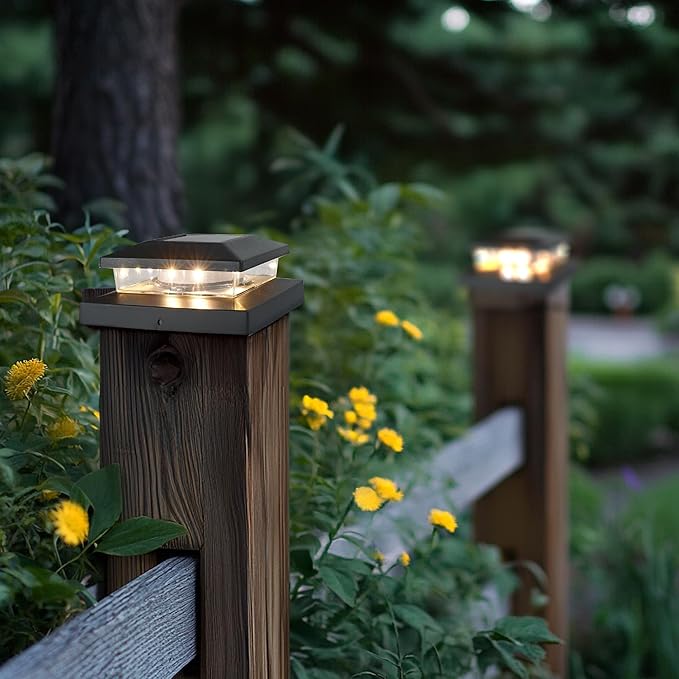 TW SHINE Solar Post Cap Lights Outdoor, 6 Pack Waterproof Solar Powered Deck Fence Post Lights, Warm White Post Light for Garden Patio Porch for 4x4, 5x5 or 6x6 Wooden Posts