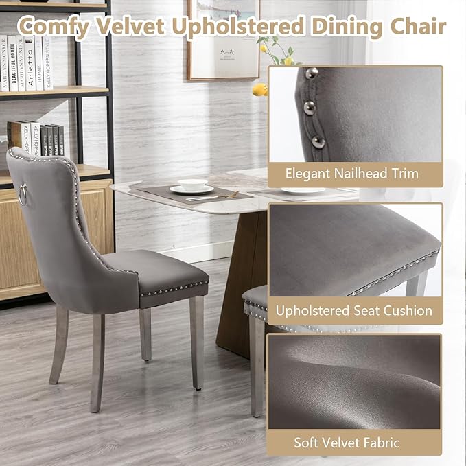 Goujxcy 5-Piece Dining Table Set Modern Faux Marble Dining Table Set for 4, Luxury 68" Long Faux Marble Kitchen Table with 4 Velvet Upholstered Chairs, Mirrored Stainless Steel Base