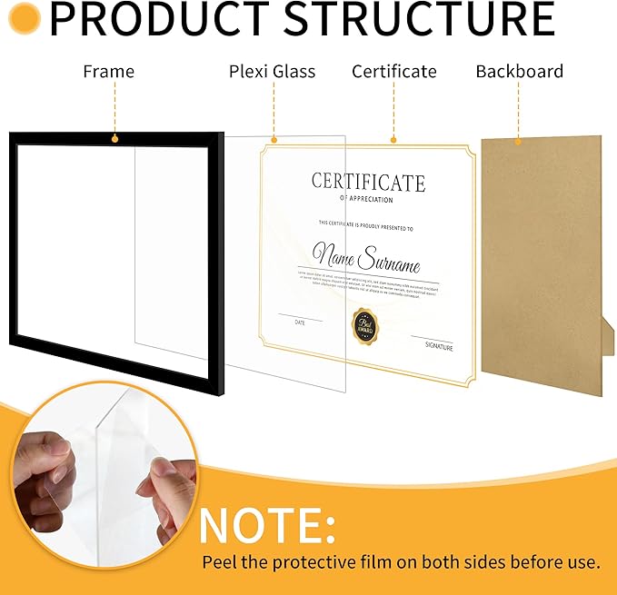8.5x11 Picture Frame Black, 8.5 by 11 Award Certificate Diploma Document Frames for Wall or Tabletop Display, 1 Pack