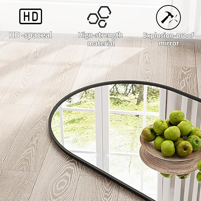 OGCAU Full Length Mirror, Arched Floor Mirror Full Length, 65"x22" Arch-Top Freestanding Body Mirror, Rounded Coner Large Wall Mirror with Aluminum Alloy Frame, Hanging or Leaning for Bedroom (Black)