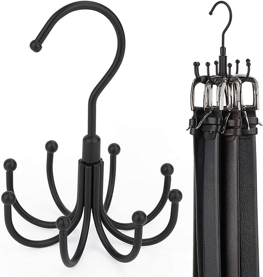 ZEDODIER Belt Hanger, 4 Pack Rotatable Belt Rack Closet Accessories Organizer, Maximum 24 Storage Capacity, Hanging Holder Storage Hook for Belt, Bra, Tank Top, Tie, Scarf, Purse, Black