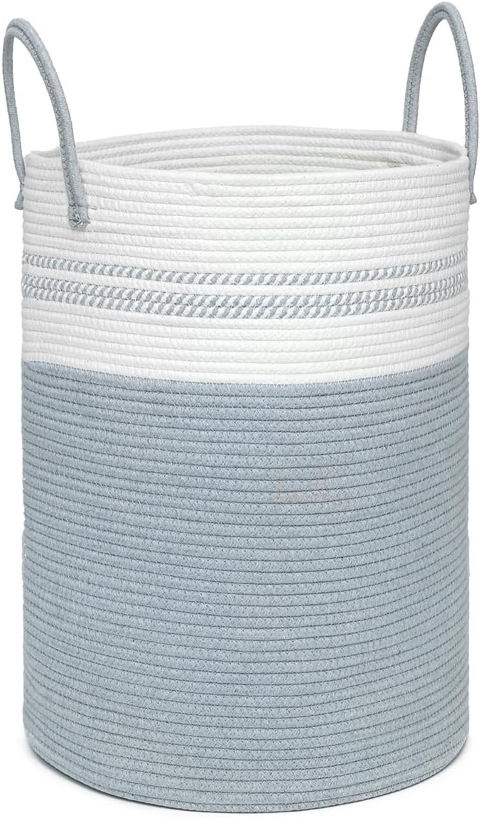 58L Tall Laundry Basket, Cotton Rope Laundry Hamper, Laundry Hamper with Handles, Decorative Woven Basket for Dirty Clothes, Blankets, Pillows in Bathroom, Bedroom (Gray, 15 x 20in)