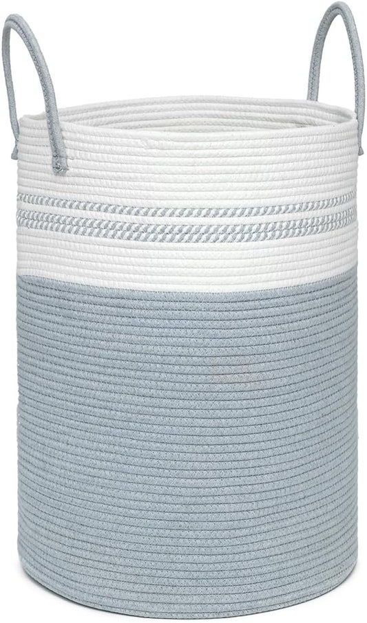 58L Tall Laundry Basket, Cotton Rope Laundry Hamper, Laundry Hamper with Handles, Decorative Woven Basket for Dirty Clothes, Blankets, Pillows in Bathroom, Bedroom (Gray, 15 x 20in)