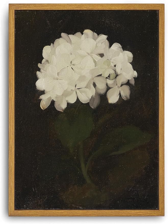 Djmwtb Vintage Framed Wall Art White Hydrangea Canvas Wall Art Prints Minimalist Floral Painting Flower Botanical Pictures Artwork for Living Room Bedroom Bathroom 12x16in
