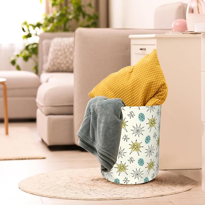 Mid Century Modern Pattern Laundry Basket,Waterproof Foldable Laundry Hamper,Dirty Clothes Laundry Basket, Linen Bin Storage Organizer for Toy Collection 16" x 20"