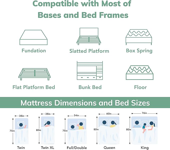 EGO White 12 inch Full Memory Foam Mattress, Gel Green Tea Mattress Bed in a Box, Made in USA, CertiPUR-US Certified, Double Mattress, 54"×75", Medium Firm