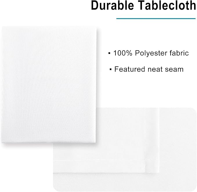 Hiasan White Rectangle Tablecloth - Waterproof Spillproof and Wrinkle Resistant Washable Polyester Table Cloth for Dining Party, 80 x 80 inch