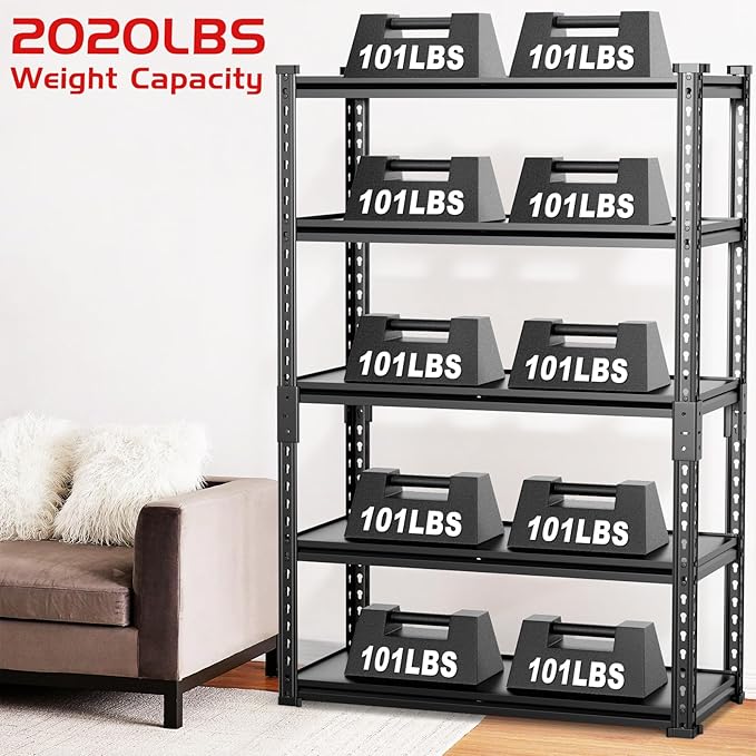 Upgraded 2020LBS Garage Shelving Units, Double Veneer Shelf Board for Waterproof and Anti-scratch, 5-Tier Storage Shelves Heavy Duty, 72" H Adjustable Metal Rack for Kitchen, Basement, Warehouse, 3PCS