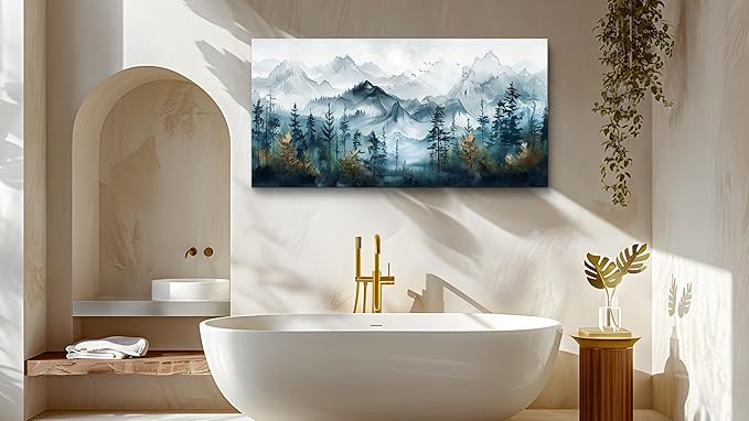 FUHAIHUA Large Wall Art For Living Room Canvas Wall Decor For Bedroom Modern Office Decorations Misty Forests Trees Wall Pictures Artwork Ink Landscape Painting Works Room Aesthetic Mural 30x60 In