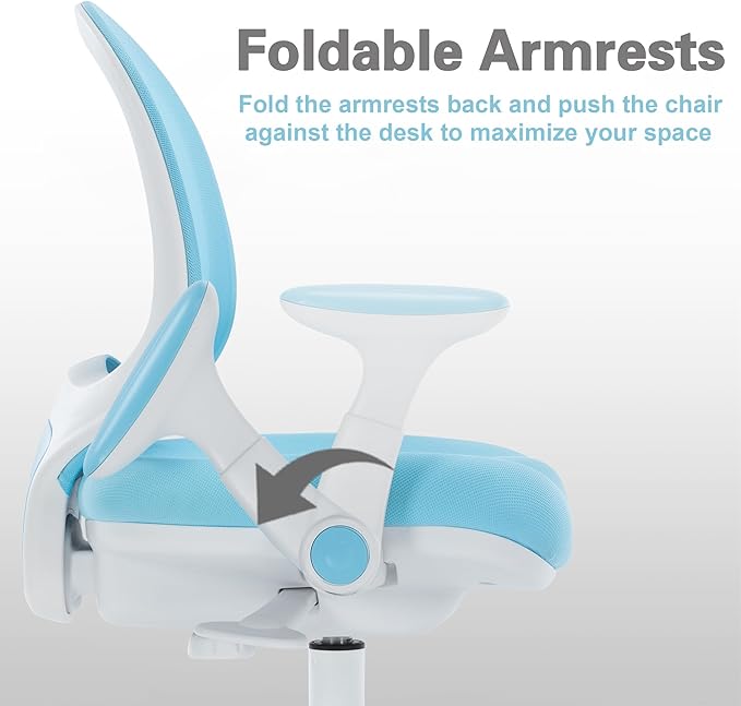 Kids Desk Chair, Boy's Girl's Child Children Study Office Computer Chair, Ergonomic Design, Adjustable Height and Seat Depth (Sky Blue W/Armrests)