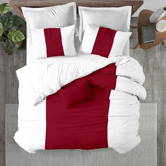 Kotton Culture 3 Pc King Size Duvet Cover Set- 100% Egyptian Cotton Sateen 600 Thread Count Ultra Soft Premium Durable Comforter Cover Zipper Closure & Corner Ties (Snow Red, King 102"x94")