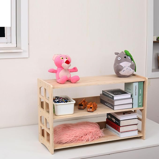 Montessori Bookshelf Toy Shelf Kids Storage Organizer for Toys Book Shelves for Kids Room Sturdy and Safe Toddler Wood Classroom Furniture Bookcases (3Tier)