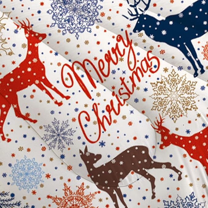 Beige Christmas Comforter Set King Size for Kids, Cartoon Reindeer and Snowflake Print Bedding Set, Cute Xmas Bed Set for Home Decor with 1 Comforter and 2 Pillowcases