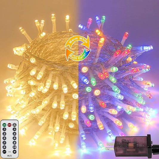 88FT 240LED Connectable String Lights Indoor Outdoor Clear Wire, Warm White⇋Multicolor Christmas String Lights, Plug in Twinkle Fairy Light With Timer For Wedding Patio Tree Yard Christmas Decorations