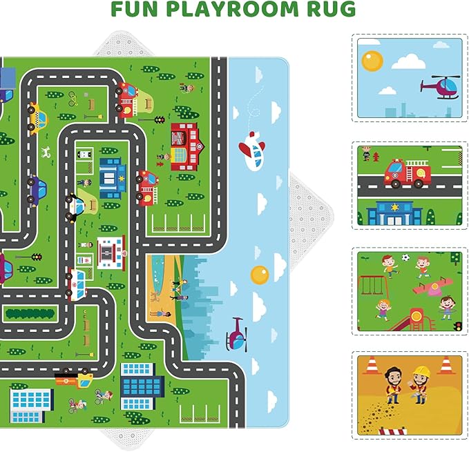 Kids Playmat Car Rug, Kids Play Rugs Town City Road Map Rug, Large Educational Car Mat, Boys Track Play Mat, Kid Rugs for Playroom Bedroom Living Room (Style 1, 78.7X 59 INCH)