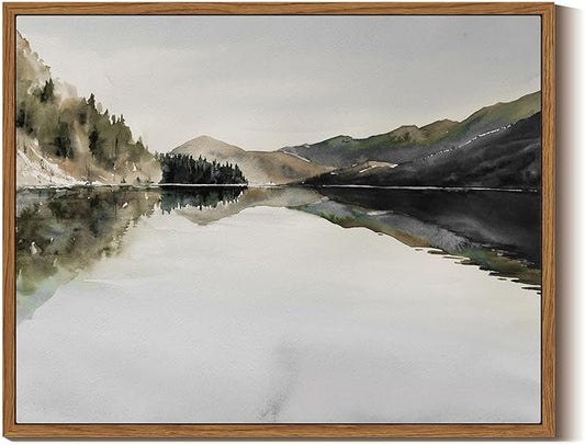 InSimSea Framed Wall Art for Living Room Mountain Reflection Decor Vintage Wall Art Mountain Range Nature Wilderness Art Decorative Rustic for Living Room Bedroom Office Wall Decor 11x14in