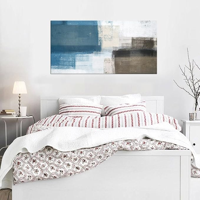 Abstract Canvas Wall Art Blue White Brown Abstract Pictures for Living Room Wall Decor Modern Abstract Painting Artwork Contemporary Abstract Canvas Print for Home Office Wall Decoration 29x58in