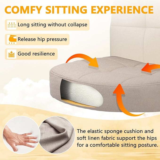CLATINA Fabric Office Chair Ergonomic Cloth Linen Swivel Desk Chair with Back Support and Padded Flip up Armrests, Executive Rolling Computer Task Chairs for Work, Conference, Home, Study, Beige