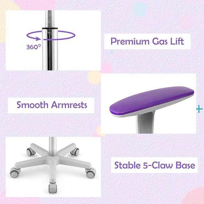 HONEY JOY Kids Desk Chair, Height Adjustable Children Study Chair, Swivel Mesh Task Student Chair, Universal Casters, Child Computer Desk Chair for Boys Girls Age 3-10 (Purple)