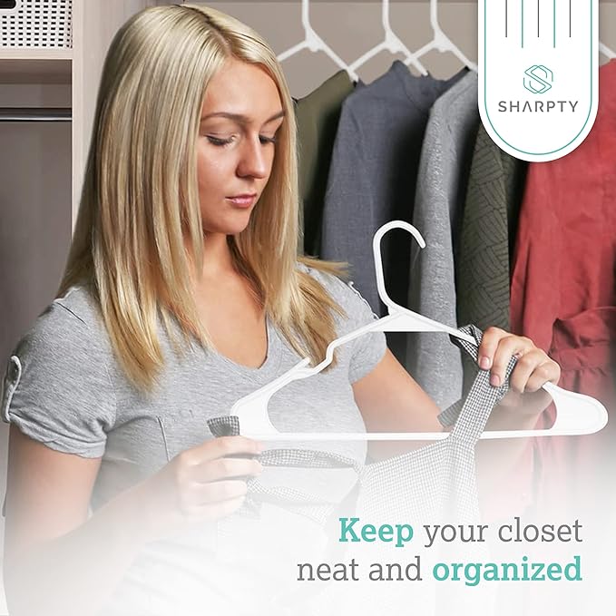 Sharpty Plastic Hangers, 35 Pack, Slim, Space Saving, Heavy Duty, White