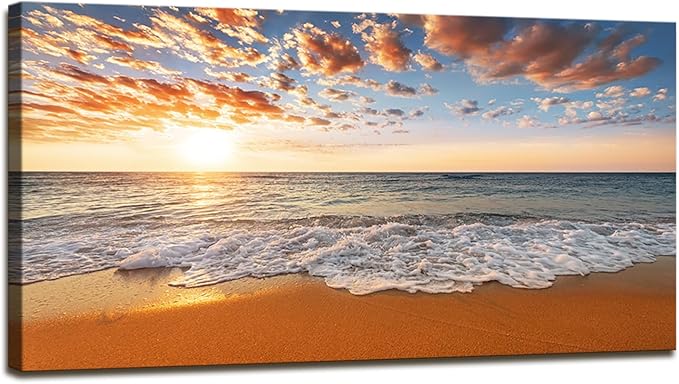 YYYYHPP YP2175 Beach Wall Art Morning Sunrise Sky Ocean Beach Waves Scenery Modern Painting Artwork for Office Wall Decor Home Decoration Stretched and Framed Ready to Hang