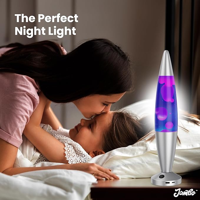 JAMBO Beautiful Liquid Lamp with USB Ports, 16" Motion Light with Blue Liquid Purple Wax, Relaxing Nightlight, Mood Light for Bedroom, Living Room, Office - Adults, Teens, Kids