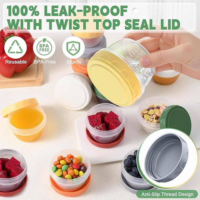 12pcs 4 oz Small Plastic Containers with Lids, Reusable 1/2 Cup Small Food Storage Containers, Leakproof, Microwave Dishwasher Freezer Safe