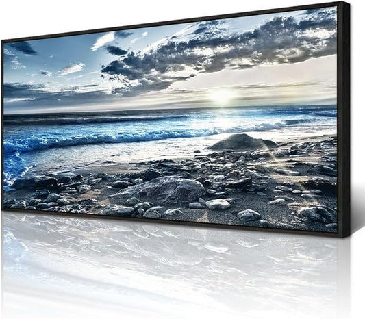Wapluam Large Canvas Prints - Wall Decorations for Living Room, Bedroom, Office - Blue Sea Scenery Artwork - Framed Beach Posters