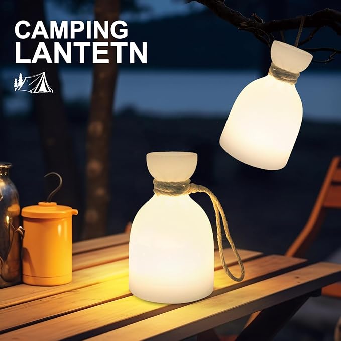 uuffoo 2 Pack Portable Led Lamp Waterproof, Led Camping Lantern Light with Handle, Rechargeable Night Lights with Multi-Color & Warm White Modes, Indoor/Outdoor Lamps for Patio, Tent, Bedroom, Garden