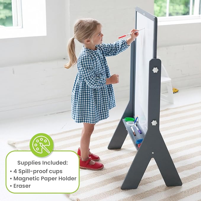Little Partners Contempo Art Toddler Easel, Two-Sided Paint Station for Kids with XL Surface, Chalk Board, Magnetic Dry Erase Board, Paper Holder, Paint Containers (White/Black Board, Earl Grey)