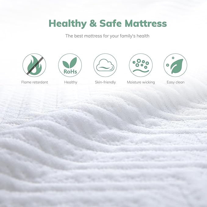 EGO White 8 Inch Queen Memory Foam Mattress, Gel Green Tea Mattress Bed in a Box, CertiPUR-US Certified, Double Mattress, 60"x80", Medium Firm