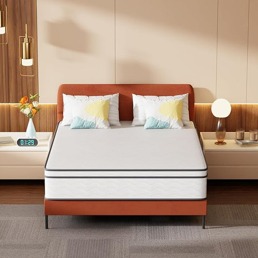 PayLessHere 12 Inch Innerspring Queen Mattress in a Box with Bamboo Charcoal Gel Memory Foam Fiberglass Free CertiPUR-US Certified Medium Firm Spring Mattress Pressure Relief,Queen