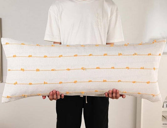 Long Lumbar Throw Pillow Cover 14x36,Stripe Pattern Cotton Yellow Boho Extra Long Decorative Pillow Cover Pillow Case Cushion Cover for Bed Sofa Couch Farmhouse,Skinny Modern Accent