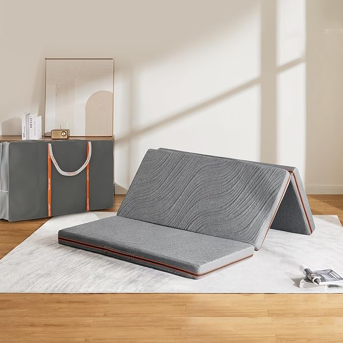 Sweetnight Trifolding Mattress with Storage Bag - 4 Inch Grey Twin Size Memory Foam Mattress with Washable Cover | Foldable Memory Foam Topper Portable for RV, Travel, Guest Bed