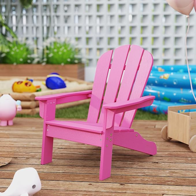 Giantex HDPE Kids Adirondack Chair - All-Weather Lawn Toddler Chair with Ergonomic Design, Children’s Outdoor Chair for Toddlers Ages 3-8, Kid’s Patio Furniture for Deck, Garden (2, Pink)