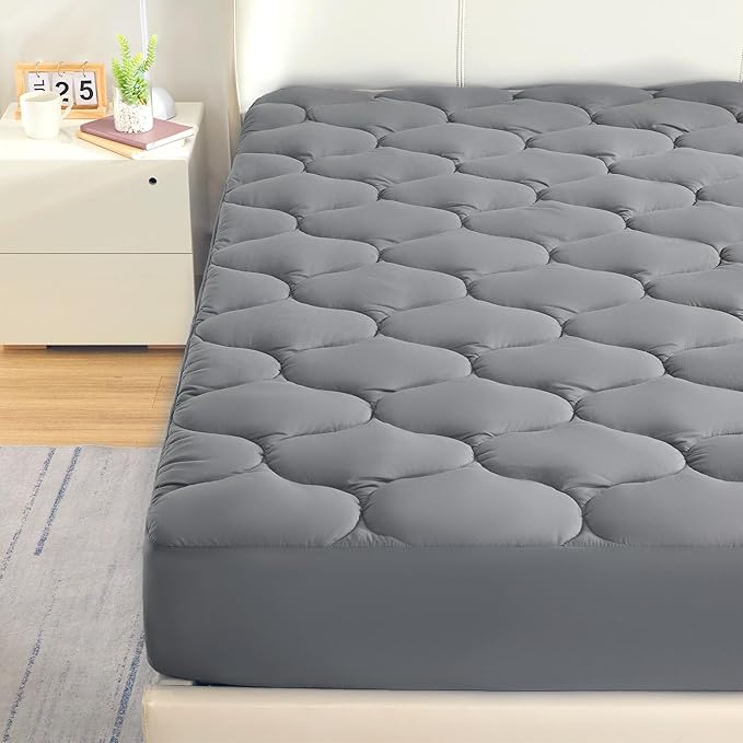 SLEEP ZONE King Mattress Pad, Cooling Breathable Fluffy Soft Mattress Protector, Stretches up to 21 Inch Deep, Durable & Machine Wash (Grey, King)