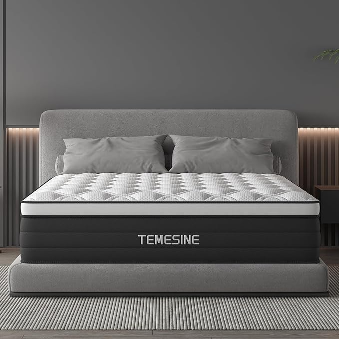 King Size Mattress, 14 Inch Hybrid Mattress in a Box with Individual Pocket Spring, Gel Memory Foam and Euro Top, Medium Firm Feel with Motion Isolation, Pressure Relief, Edge Support,Black