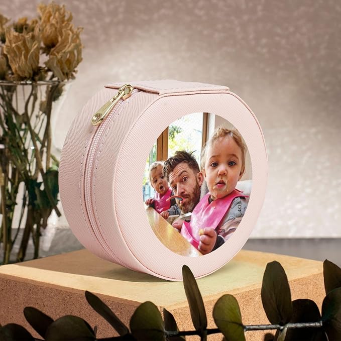 Personalized Jewelry Box Gifts for Women - Custom Jewelry Organizer with Image Text Logo - Customized Travel Leather Jewelry Case for Mom Wife Wedding Girls
