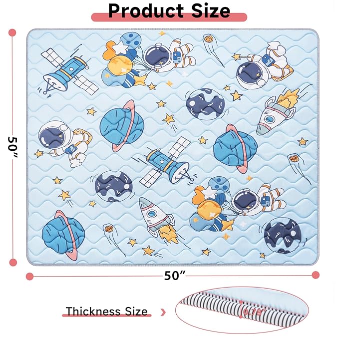 Baby Play Mat, 50’’ x 50’’ Soft Baby Floor Mat Thicker Foam Play Mat for Babies, Foldable Baby Playpen Mat Crawling Mat, Non-Slip & Machine Washable, Cushioned Play Mat for Babies (﻿Space Design)