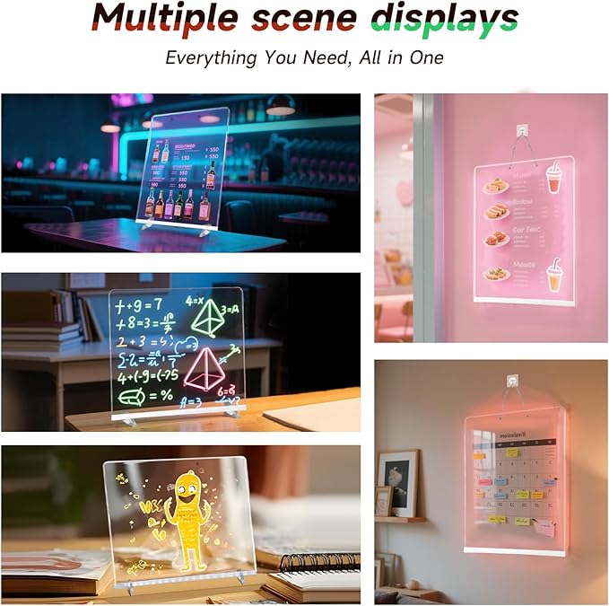 Lumiboard Led Drawing Board for Kids,13.7"*10.1"Acrylic Light Up Drawing Dry Erase Board for Kid,Doodle Board with 7 Lights, 4 Dynamic Modes Led Message Writing Board Led Note Board for Office/School