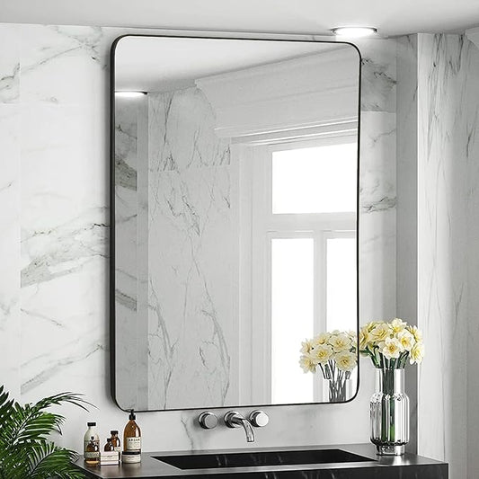 24x36 Inch Black Bathroom Wall Mirror, Modern Rectangle Mirrors with Tempered Glass for Bedroom Living Room or Entryway Horizontal/Vertical Hanging