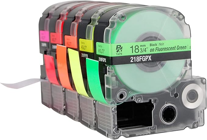 Epson LABELWORKS 218FGPX Genuine PET (Polyester) Tape Cartridge - Black on Fluorescent Green Label Maker Tape - 3/4" (18MM) Wide, 30'