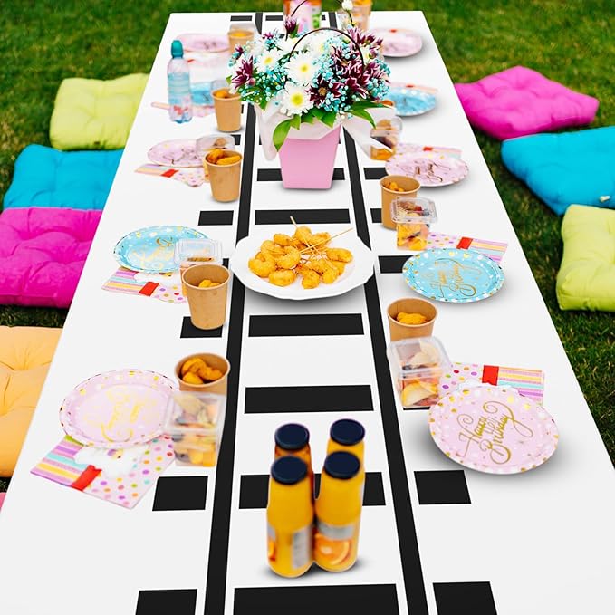 6 Pcs Train Party Decorations Railroad Track Tablecloths Train Birthday Party Supplies 54 x 108 Inch Plastic Table Covers for Railroad Track Western Theme Birthday (White)