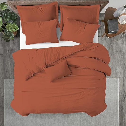 Kotton Culture 1 Pc King Size Duvet Cover Only -100% Egyptian Cotton Sateen 600 Thread Count Ultra Soft Premium Durable Comforter Cover Zipper Closure & Corner Ties (Burnt Orange, King 102"x94")