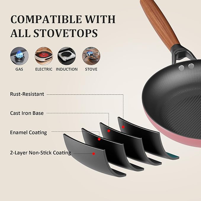 YUTANN Nonstick Frying Pan 12 inch, Ceramic Cast Iron Skillet, Lightweight Pre-seasoned Cast Iron Pan with Detachable Handle, Dishwasher & Oven Safe, Free of PFAS and PFOA