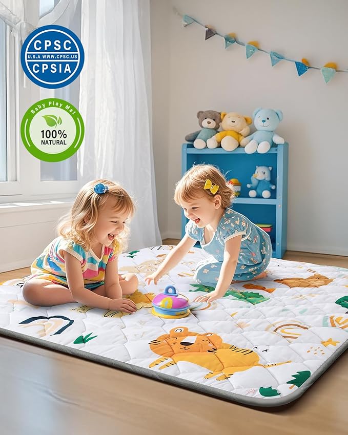Baby Play Mat, 47x47 Playpen Mat, Thicken Cushioning Padding Foam Playmate for Baby and Toddlers Infants, Non-Slip & Machine Washable Tummy Time Mat