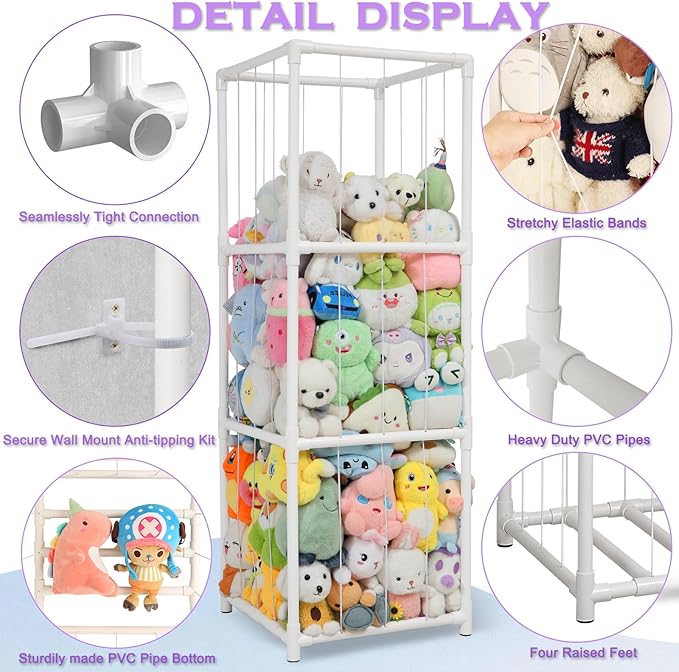 Stuffed Animals Zoo Storage, 300L Large PVC Stuffed Animal Holder Organizer, Easy-Access Plush Toy Storage Cage for Toddler Playroom, Bedroom