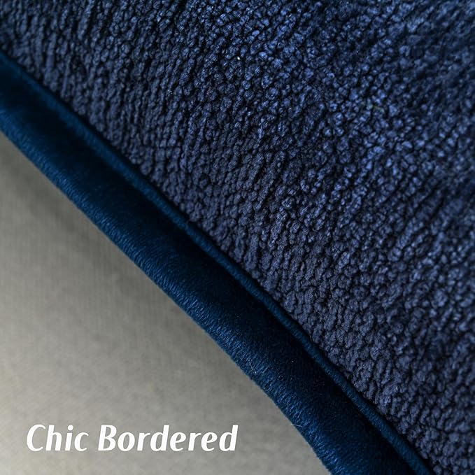 FUTEI Navy Blue Chenille Throw Pillow Covers 12x20 Inch Set of 2,Soft Cozy Bound Edge Design Lumbar Pillow Cases,Home Decor for Couch Bed Living Room