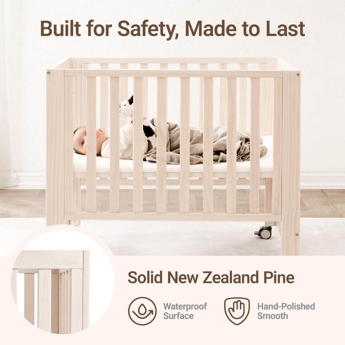 MAMAZING EvoNest 6-in-1 Convertible Baby Mini Crib with Wheels